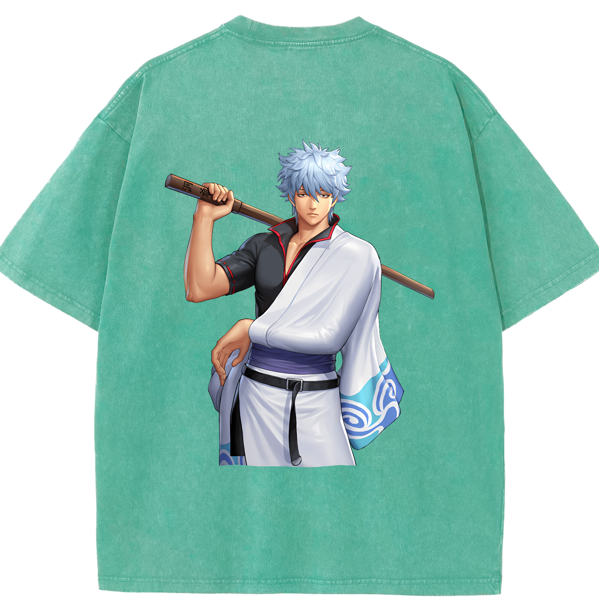 （画像用） ぎんたま 坂田銀時（さかたぎんとき） 神楽 志村新八（しむら しんぱち） GINTAMA Sakata Gintoki Kagura Shimura Shinpachi 綿100% ヴィンテージ風 半袖Tシャツ（背面プリント）